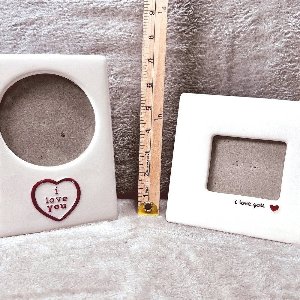 Russ White Ceramic I Love You Heart Love Picture Frames Set of 2 Romantic Decor